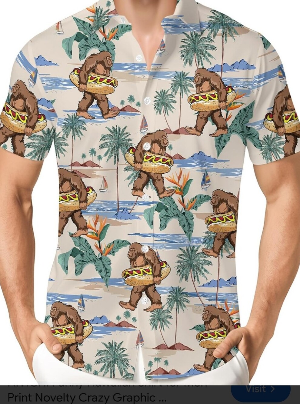 HIVICHI NOVELTY POLO SHIRT. BIGFOOT HOTDOGS SURF BEACH. SHORT SLEEVES. XL